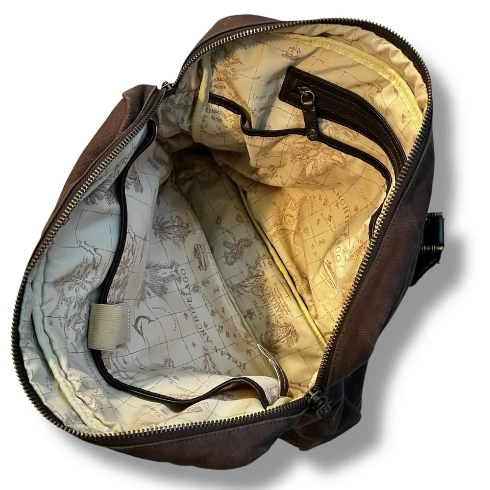 Tommy Bahama Tobago Briefcase Laptop Bag Canvas & Leather Carry Strap Map Lining
